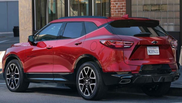 Shown here is the refreshed 2023 Chevy Blazer in the sporty RS trim level, featuring revised front and rear fascias, different LED headlights and taillights, and a new infotainment display.