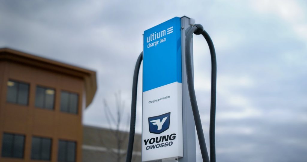 An Ultium EV charging station.