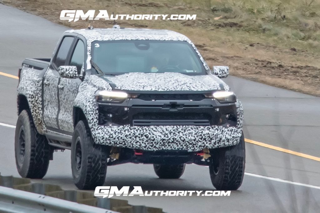 The 2024 Chevy Colorado ZR2 Bison can be seen here testing in public with black-and-white camo.