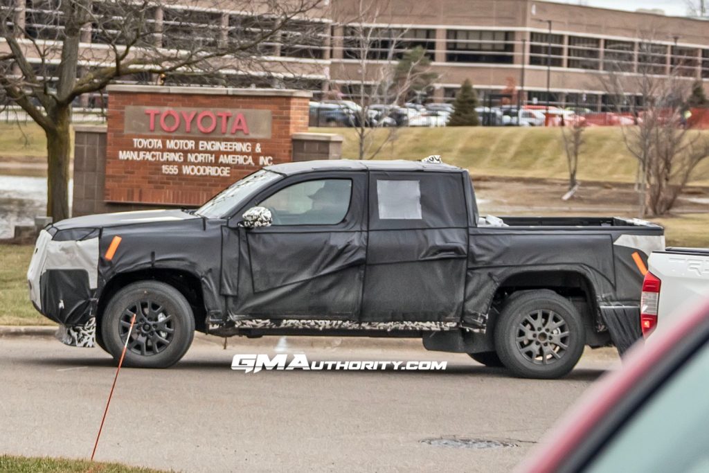 2024 Toyota Tacoma spy shot side view from January 2023 testing.