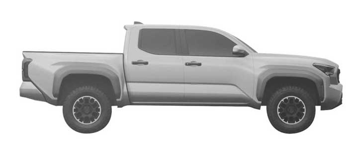 Side view of possible 2024 Toyota Tacoma design from Hilux patent filing.