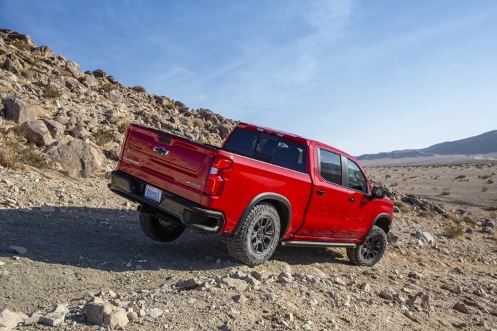 Rear three quarters view of the Chevy Silverado.