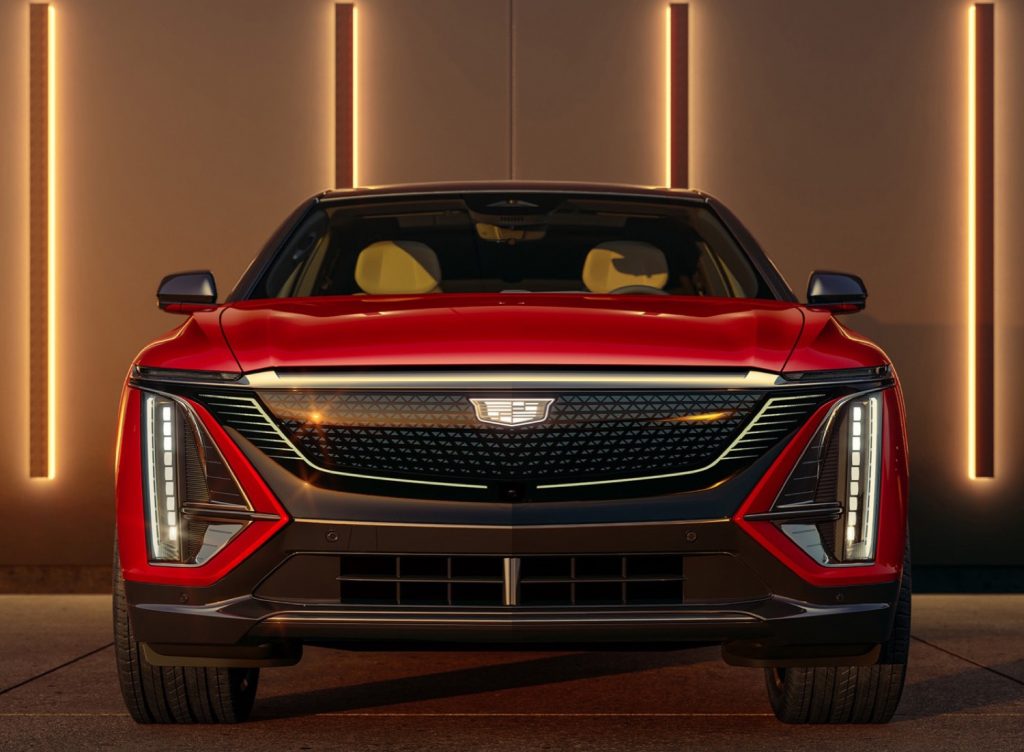Front view of the 2024 Cadillac Lyriq with Cadillac badge.