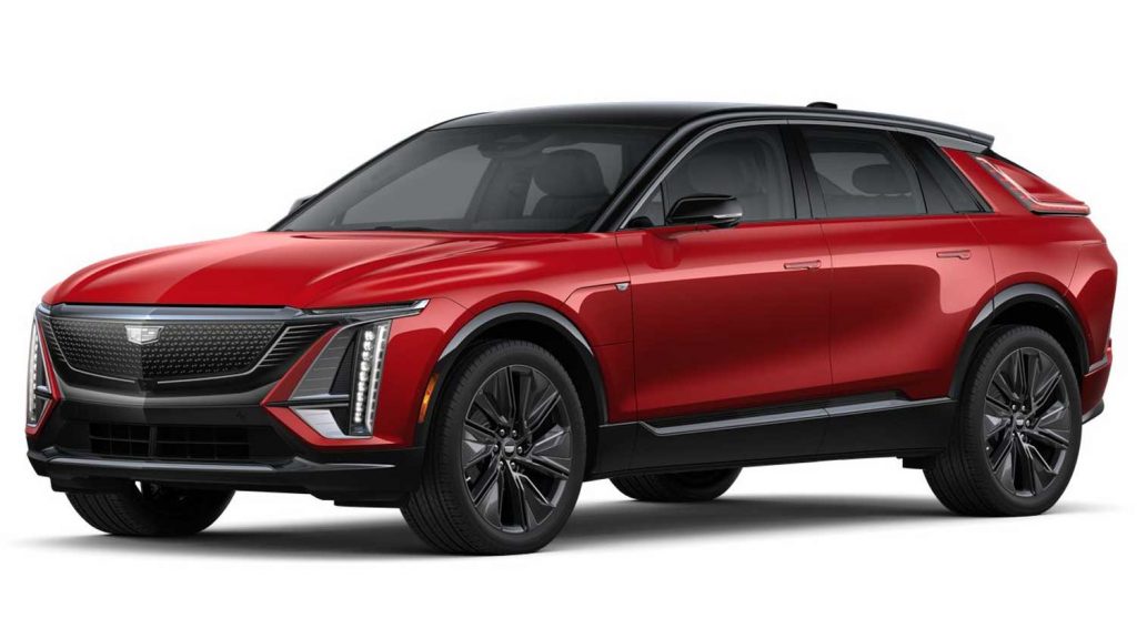 The 2024 Cadillac Lyriq Sport is shown here painted in Radiant Red Tintcoat.