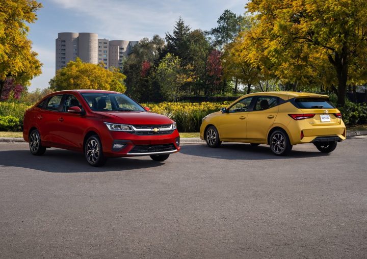 The Chevy Sail sedan and the Chevy Sail hatchback side by side.