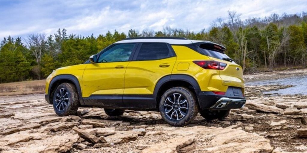 Rear three quarters view of the 2024 Chevy Trailblazer.