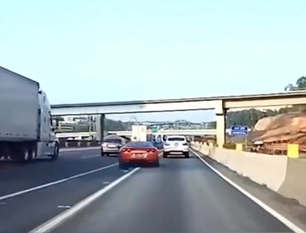 A screenshot of a Chevy Corvette crash video.