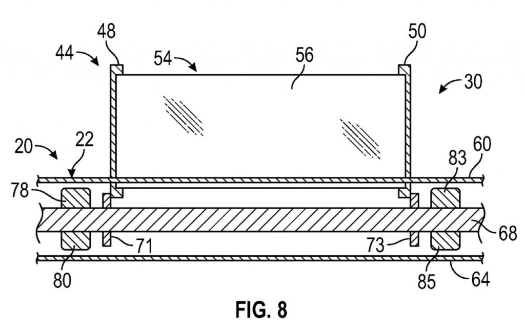 A GM patent image for a deployable and rollable vehicle display screen.