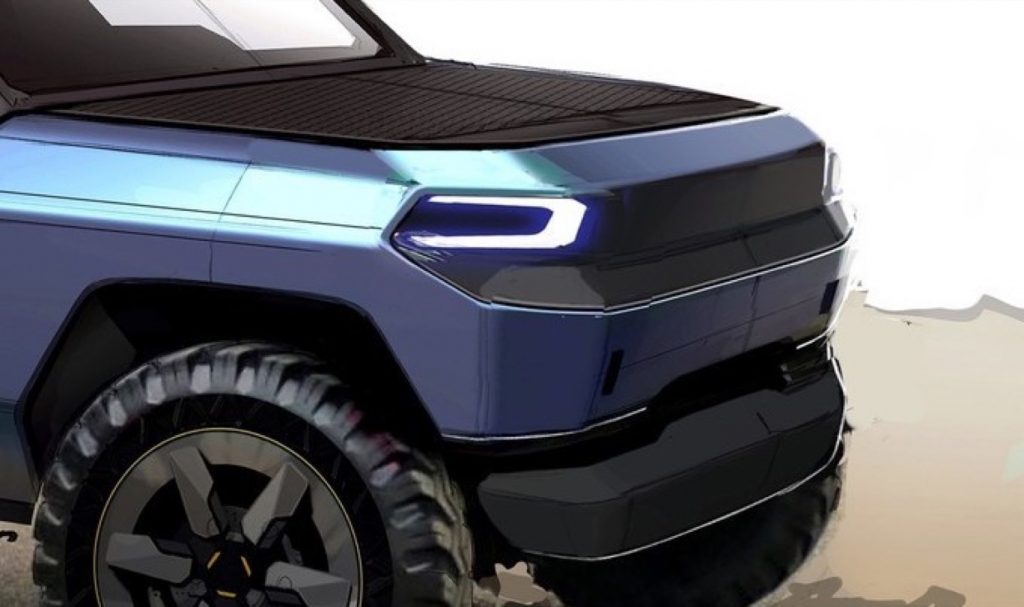 The front end of a GM pickup truck rendering.