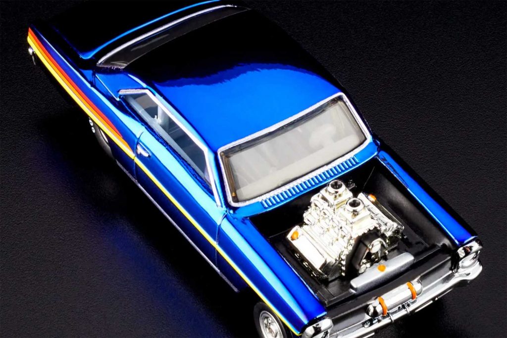 Overhead view of the '66 Chevy Nova blown engine by Hot Wheels.
