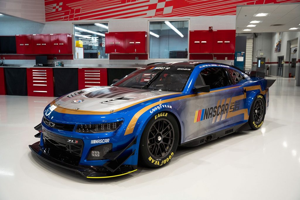 Front three quarters view of the 2024 Chevy Camaro ZL1 Garage 56 Edition.