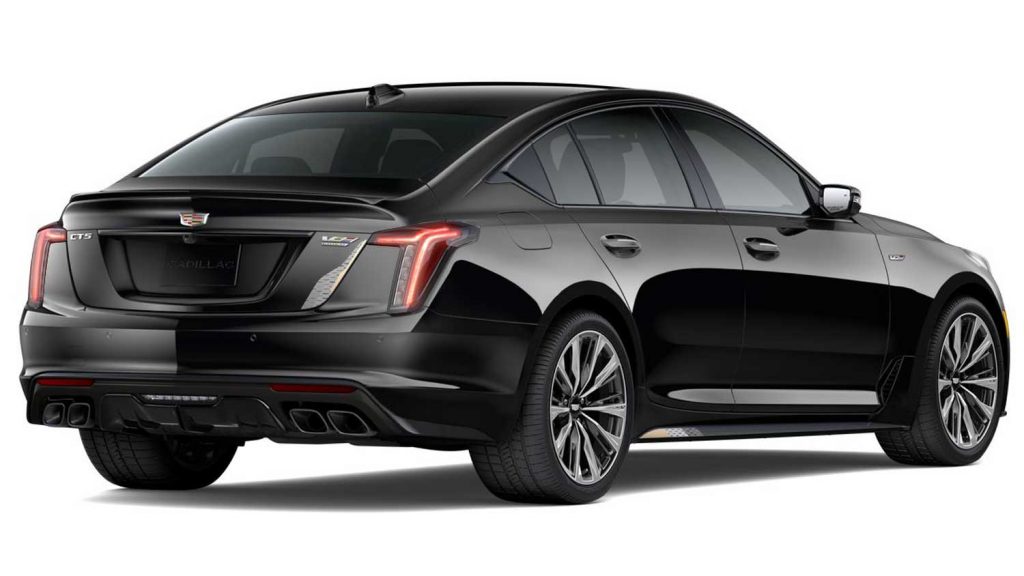 Rear three quarters view of the 2023 Cadillac CT5-V Blackwing with Bronze Accent Package.
