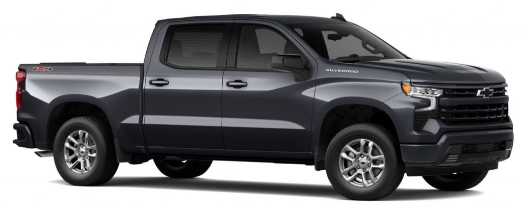 A configurator image of the 2023 Chevy Silverado 1500 RST Crew Cab Short Bed.