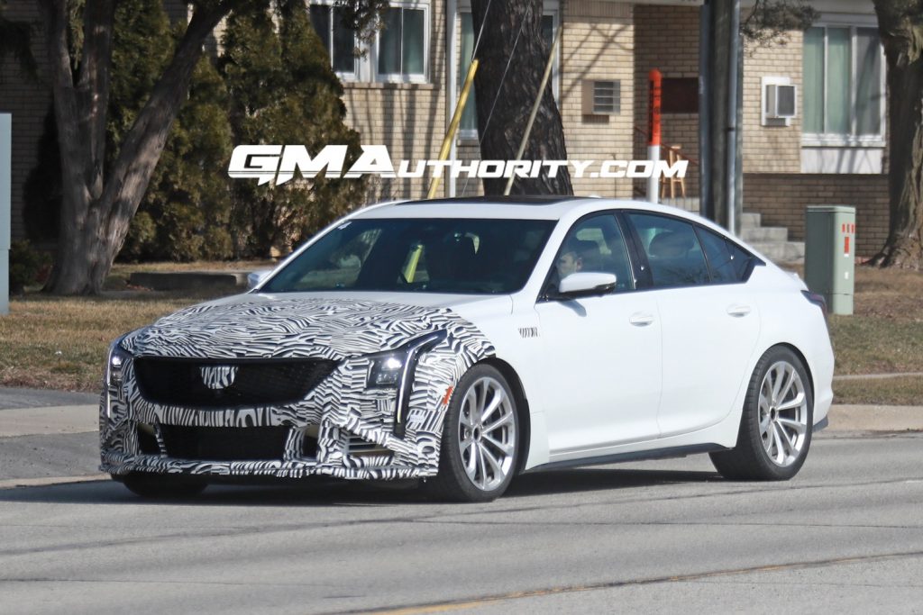 A photo of a 2024 Cadillac CT5-V Blackwing refresh prototype undergoing testing.