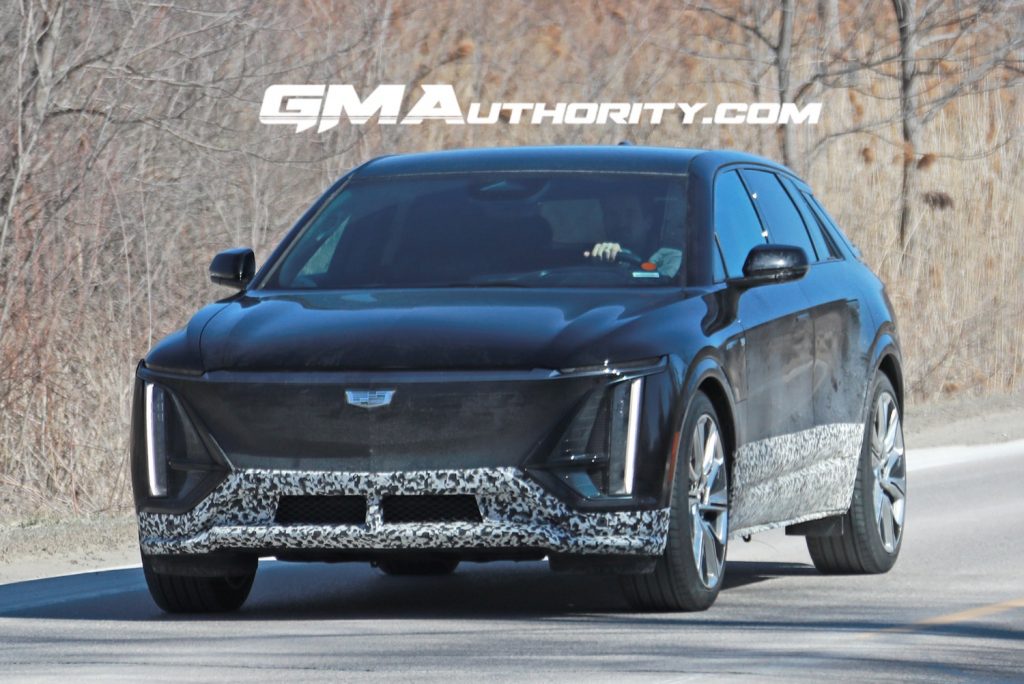 A photo of a Cadillac Lyriq-V prototype undergoing testing in March 2023.