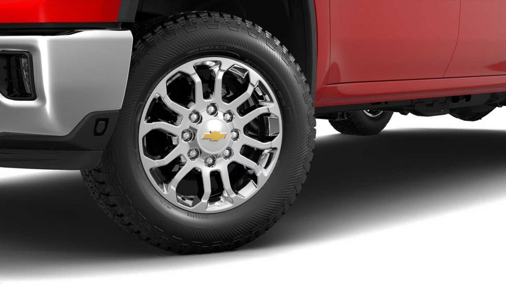 The 2024 Chevrolet Silverado HD's 20-Inch 12-Spoke Bright Chrome Wheel