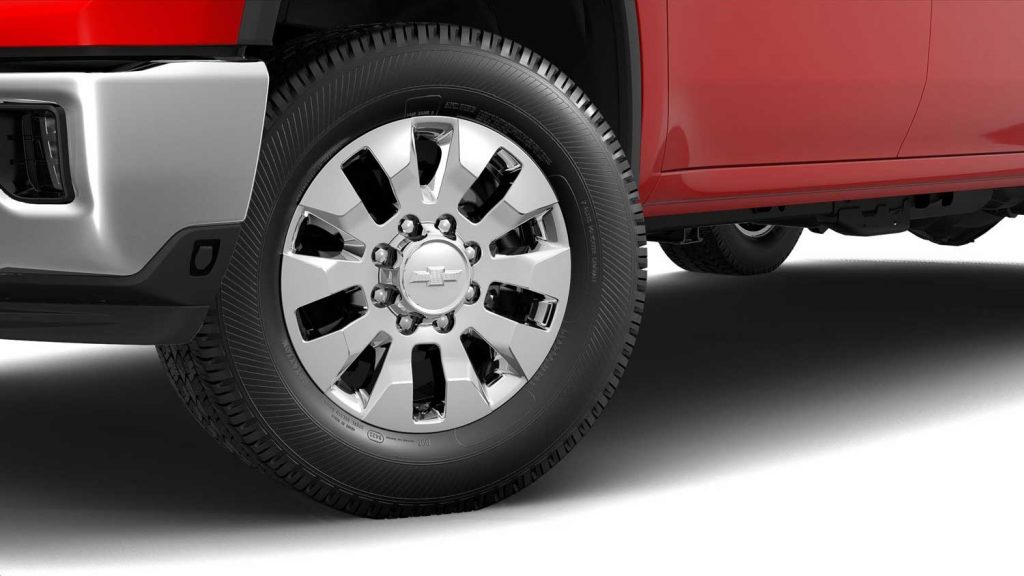 The 20-inch Chrome aluminum wheel (RPO code SHL) for the 2024 Chevy Silverado HD.