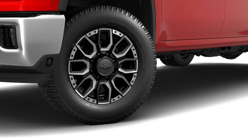 A set of 20-inch wheels on the refreshed 2024 Chevy Silverado HD.