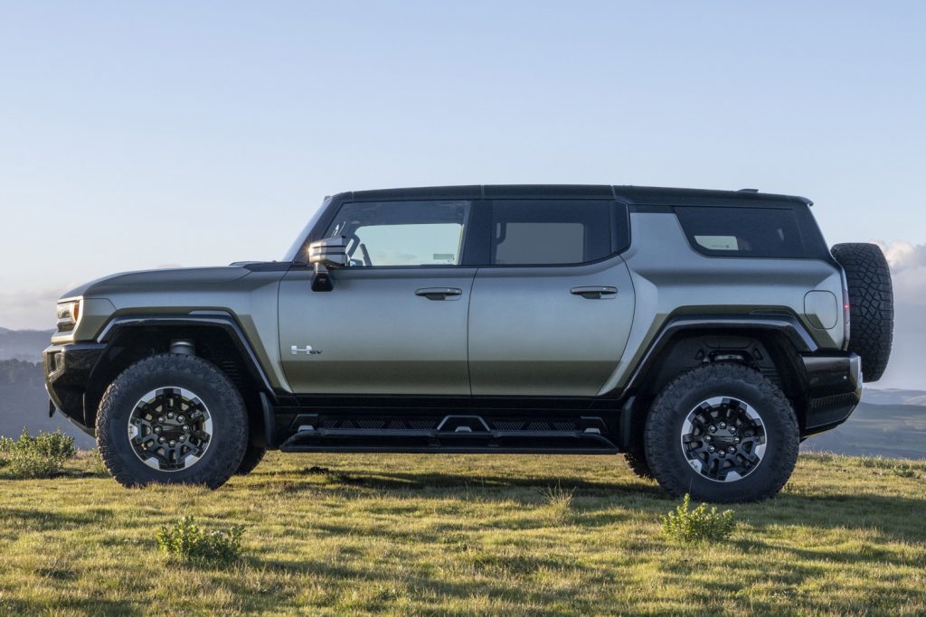 Side view of the GMC Hummer EV SUV.