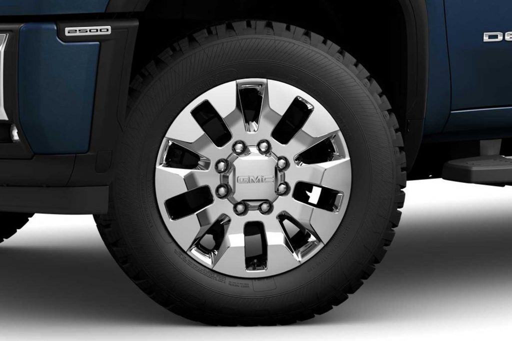 The 20-inch Chrome aluminum wheels for the 2024 GMC Sierra HD.