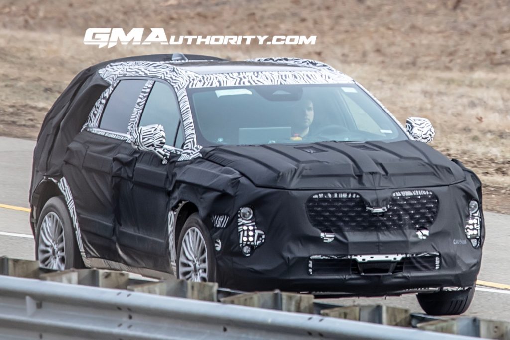 A spy image of the next-generation 2025 Cadillac XT5 testing as a prototype.