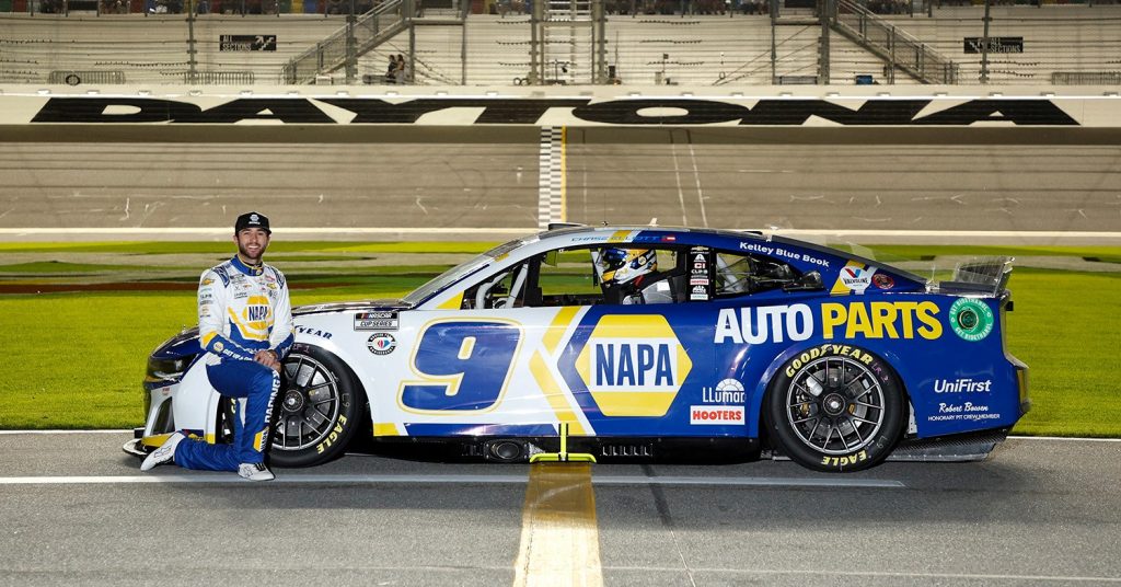 Side view of the No. 9 NAPA Auto Parts NASCAR Camaro.