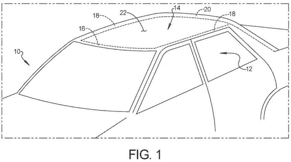 A GM patent filing image describing an inflatable roof structure.