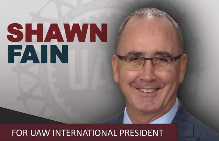 UAW president Shawn Fain from his election campaign. 