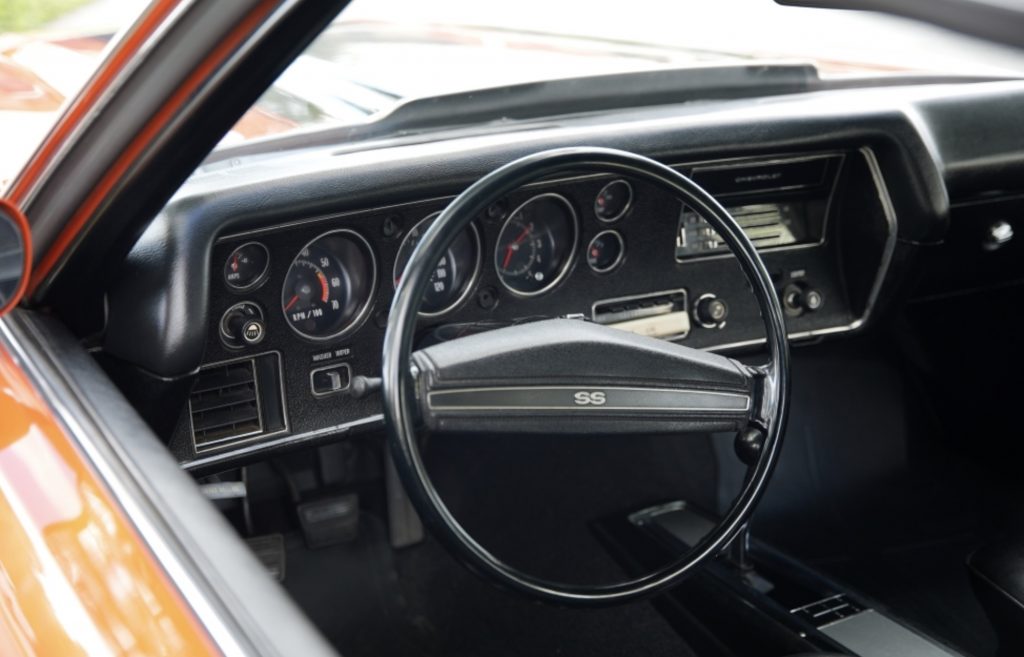 Photo of interior of 1972 Chevy Chevelle.
