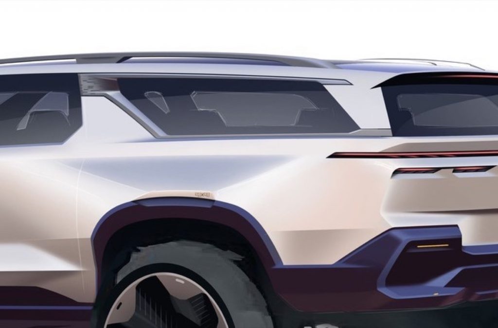 They close-cropped image of a rendering of the next-gen 2024 Chevy Traverse.