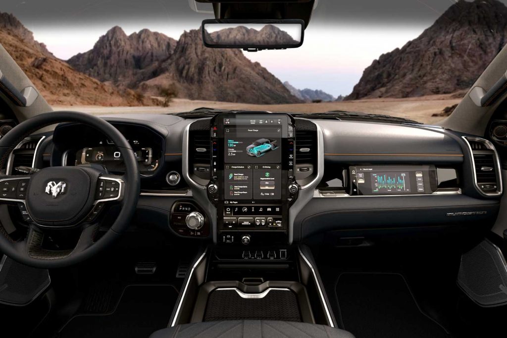 Cabin view of the 2025 Ram 1500 REV.