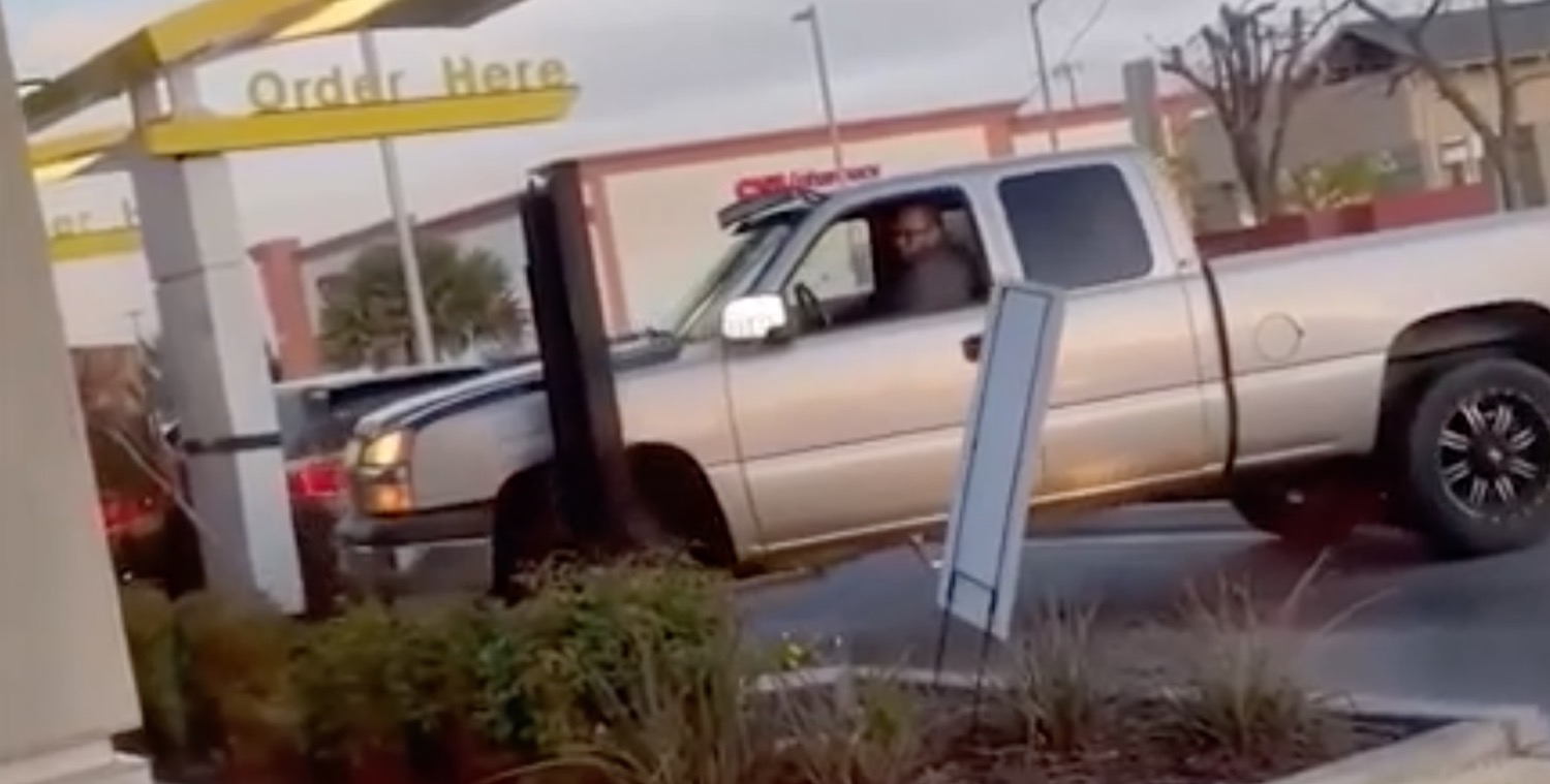 Chevy Silverado Damages Drive-Thru During Hit And Run: Video