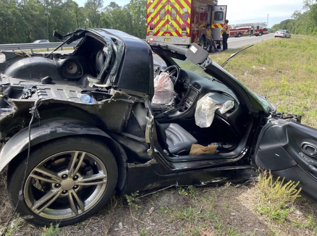 A C5 Chevy Corvette destroyed in a collision.