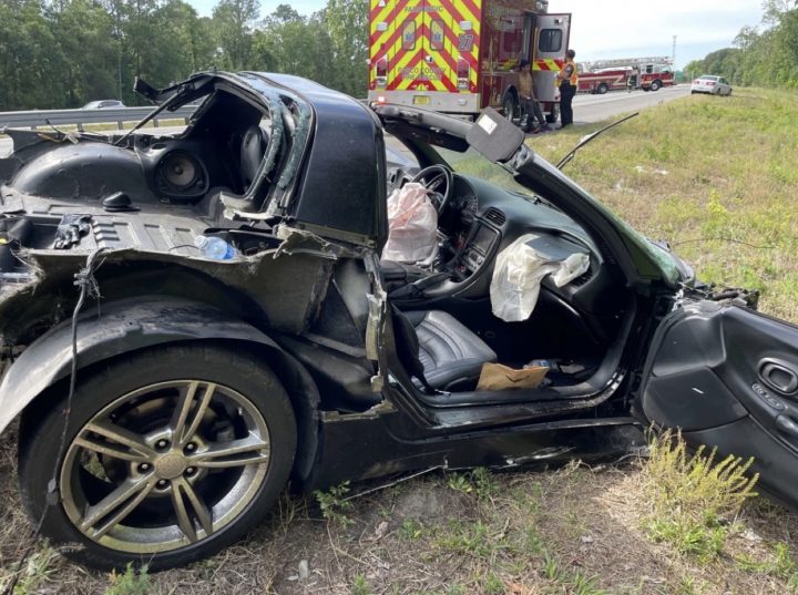 A GM vehicle, a C5 Corvette, involved in a spring 2023 crash.