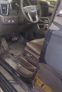 The interior of a GMC Sierra Denali pickup truck from a new viral video.