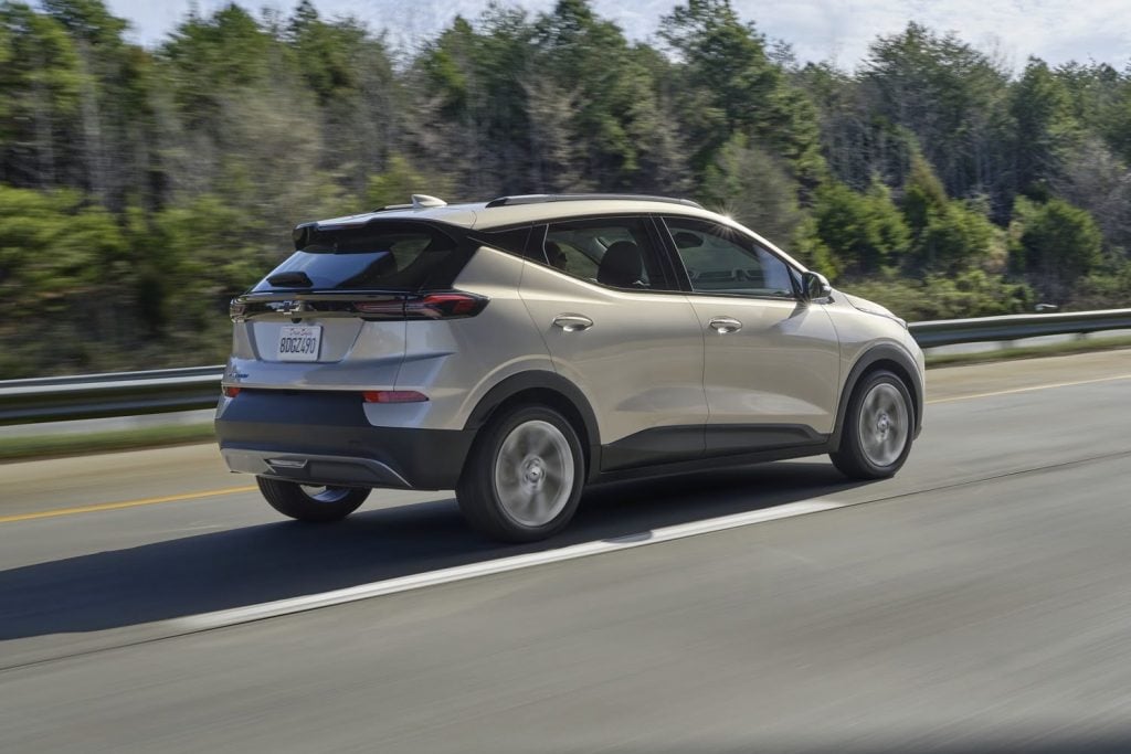 Rear three quarters view of the Chevrolet Bolt EUV.