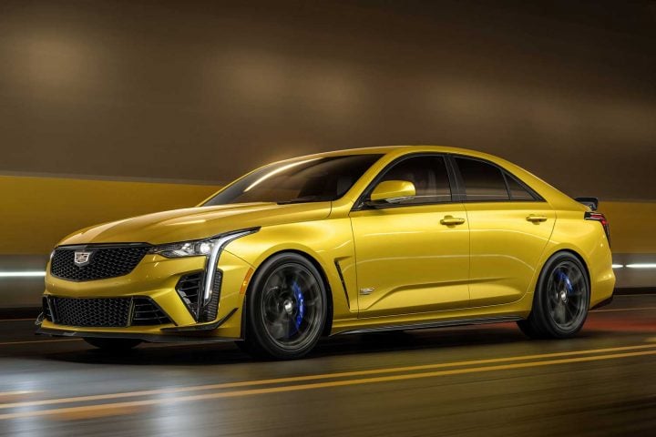 Front three-quarters view of 2024 Cadillac CT4-V Blackwing. Cadillac CT4 sales were down 30 percent as it's still the marque's worst-selling model in Q1 2025.