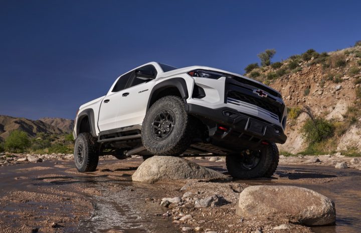 The Chevy Colorado ZR2 Bison parked on a rock.