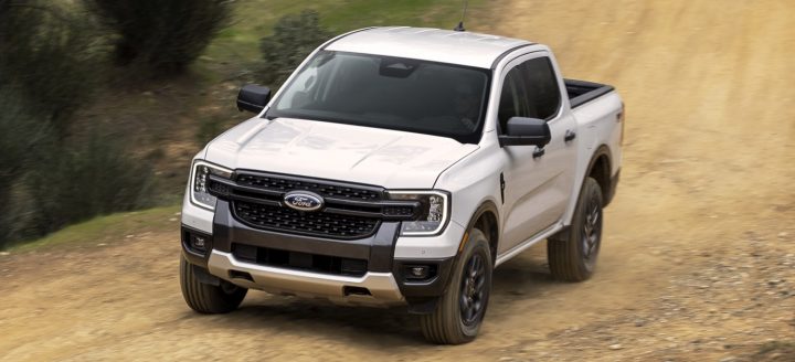 The ICE-based Ford Ranger on a dusty trail.