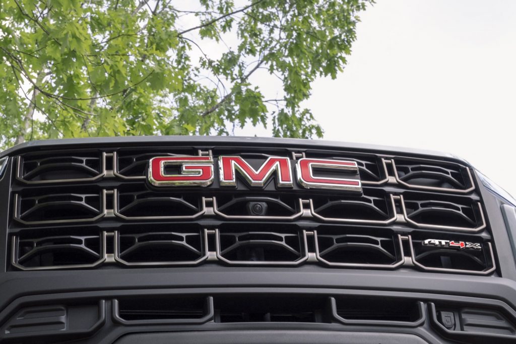The GMC logo on the 2024 GMC Canyon AT4X AEV Edition.