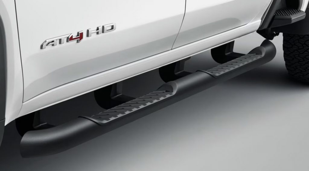 Black four-inch round tubular assist steps, LPO (RVS).