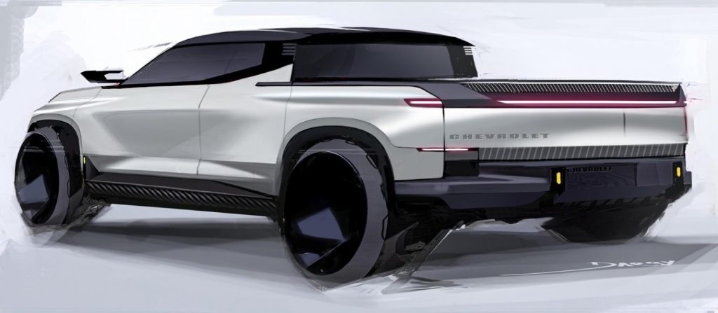 Concept rendering of a small EV Chevy pickup.