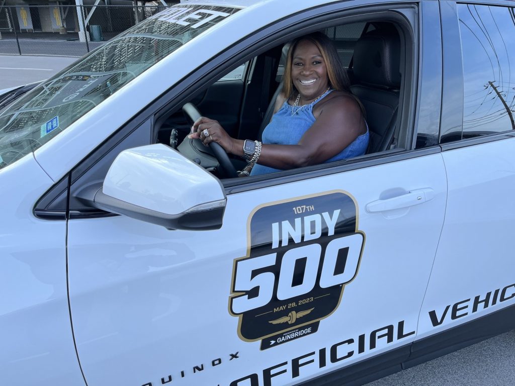 Robin Matthews and her new 2023 Chevy Equinox. Photo courtesy of WTHR.