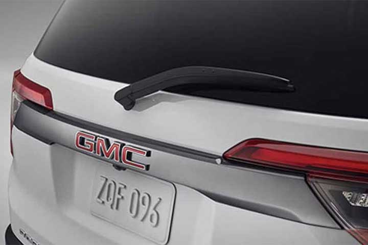 License plate detail on the 2023 GMC Acadia.