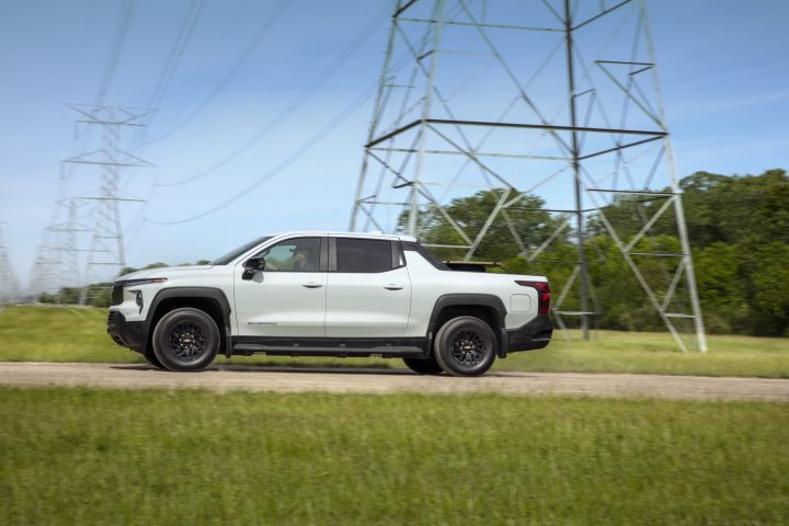 Side profile of 2024 Chevy Silverado EV WT.