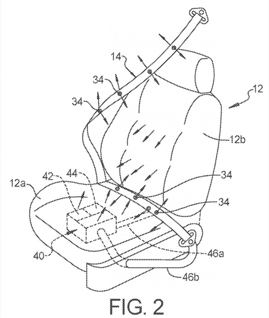 GM patent image describing a heated and ventilated seat belt.