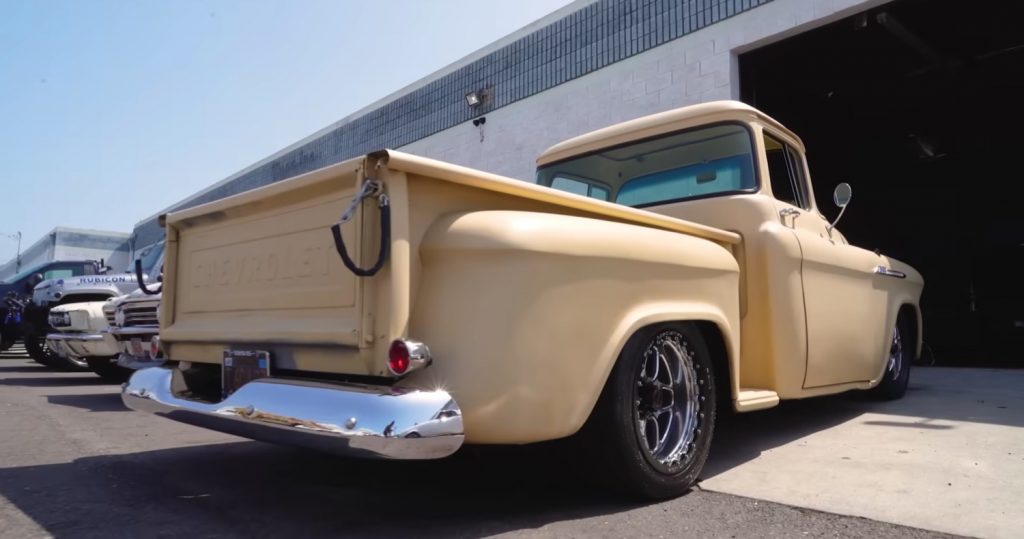 A 1955 Chevy 3100 pickup with 1,000 horsepower on tap.