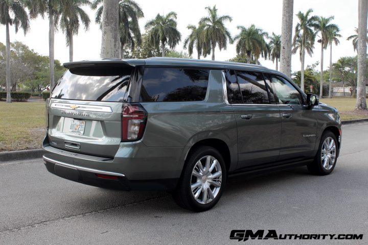 A Chevy Suburban lease is still available nationwide during June 2024. Shown here is High Country trim. A refresh arrives for 2025 model year.