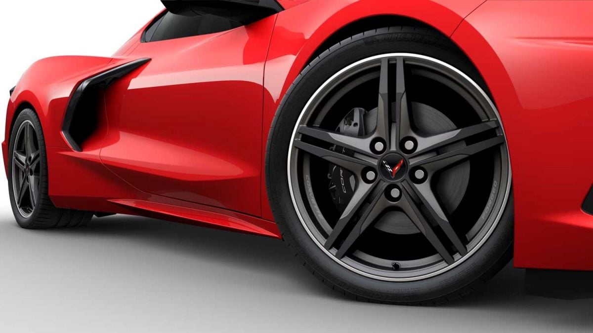 Four 2024 Corvette Stingray Wheels Are Under Constraint   2024 Chevrolet Corvette Stingray 19 Inch Front 20 Inch Rear 5 Split Spoke Satin Graphite Forged Aluminum Wheel With Machined Edge Q9O 1200x675 