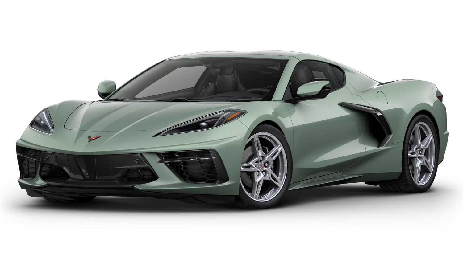 New 2024 Corvette Paint Colors Under Heavy Constraint   2024 Chevrolet Corvette Stingray Cacti Green GVR Configurator Front Three Quarters 